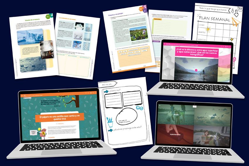 Libros, fichas y laptops con la plataforma educativa de Santillana